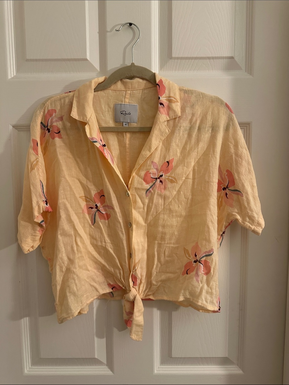 Rails Yellow Tie-Front Floral Button Shirt
